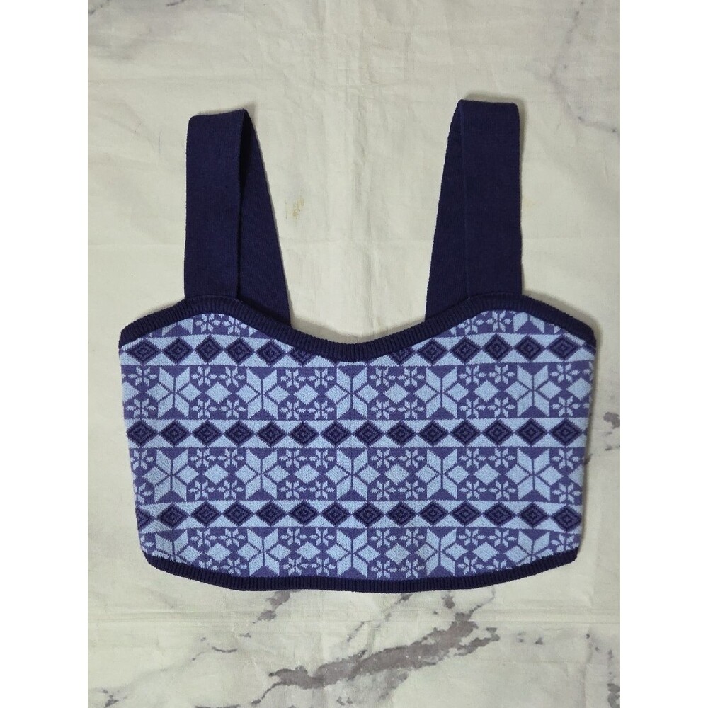 Intimately By Free People Knit Cropped Tank Top - Purple Geometric Print